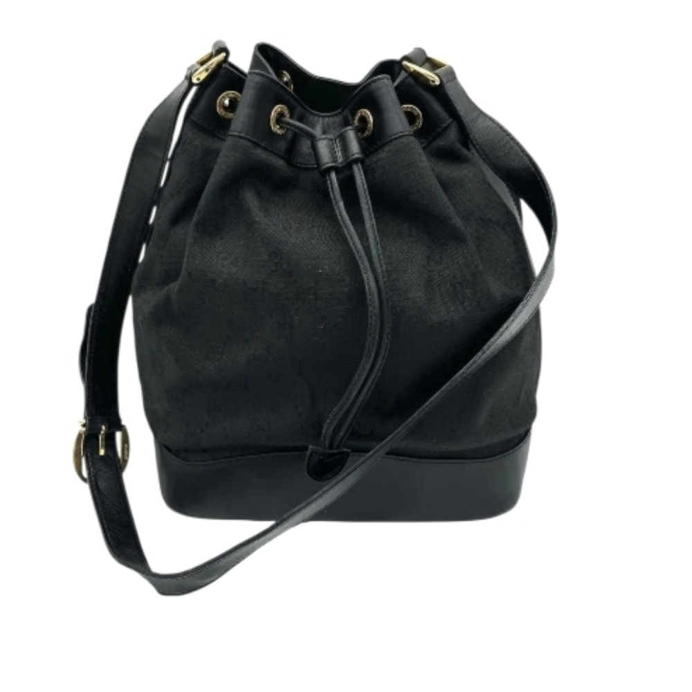 Gucci Black Drawstring Bucket Bag with Gold Hardware